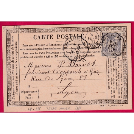 N°77 CONVOYEUR STATION TERRE NOIRE LOIRE POUR LYON INDICE 14 CARTE PRECURSEUR LETTRE COVER