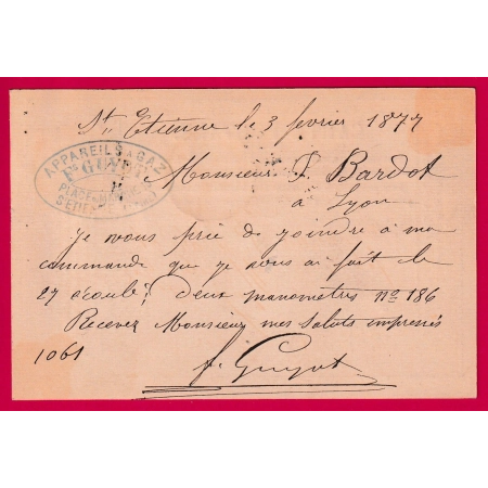 N°77 CONVOYEUR STATION TERRE NOIRE LOIRE POUR LYON INDICE 14 CARTE PRECURSEUR LETTRE COVER