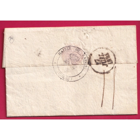 MARQUE P19P BASTIA CORSE FRANCHISE COMMUNE DE BASTIA POUR METZ MOSELLE 1828 LETTRE COVER