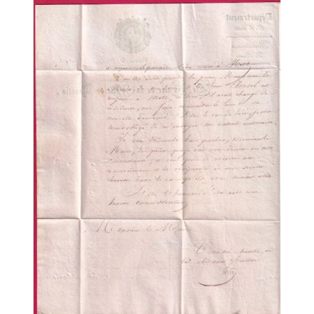 MARQUE P19P BASTIA CORSE FRANCHISE COMMUNE DE BASTIA POUR METZ MOSELLE 1828 LETTRE COVER