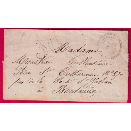 CAD TYPE 22 GHISONI CORSE TAXE TAMPON 30 POUR BORDEAUX 1869 LETTRE COVER