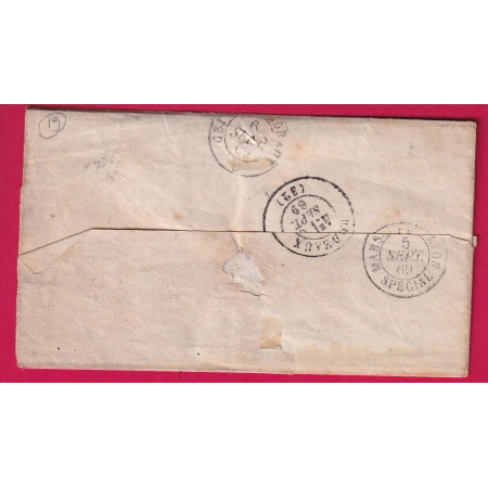 CAD TYPE 22 GHISONI CORSE TAXE TAMPON 30 POUR BORDEAUX 1869 LETTRE COVER