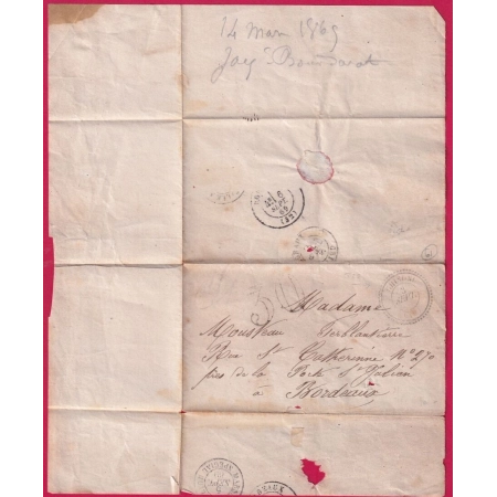 CAD TYPE 22 GHISONI CORSE TAXE TAMPON 30 POUR BORDEAUX 1869 LETTRE COVER