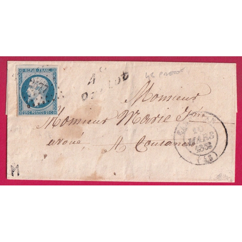 N°10 CURSIVE 48 PRETOT MANCHE CAD TYPE 14 CARENTAN POUR COUTANCE SIGNE CALVES LETTRE COVER