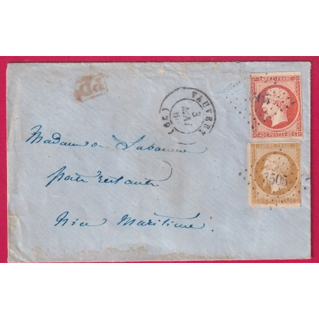 N°13 16 PC 3505 VAUVERT GARD POUR NICE ETAT SARDE 5 MAI 1860 LETTRE COVER