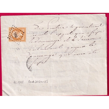 N°13 PC 998 COURSEGOULES ALPES MARITIMES CAD TYPE 22 SUR IMPRIME SOUS BANDE INDICE 22 LETTRE COVER