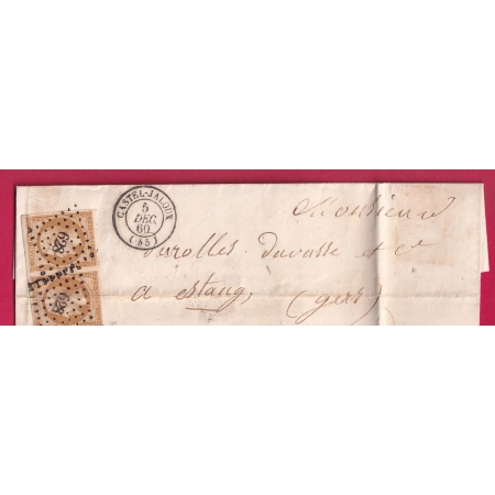 N°13 PAIRE PC 628 CASTELJALOUX LOT ET GARONNE 1860 POUR ESTANG GERS LETTRE COVER