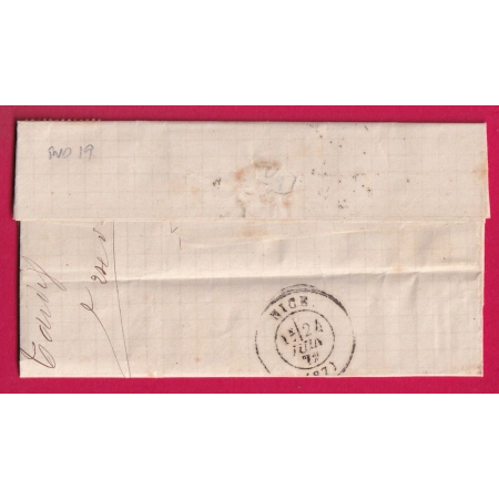 N°60 GC 2387 MONACO POUR NICE ALPES MARITIMES 1872 INDICE 19 LETTRE COVER