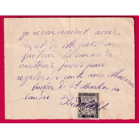 TIMBRE TAXE N°18 ANNULATION PLUME SUR RECONNAISSANCE DE DETTE DE ST MARIN DES LANDES LETTRE COVER