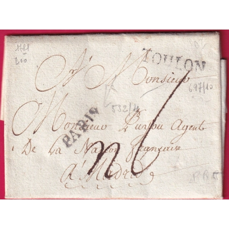 MARQUE TOULON VAR + PARIS 1781 POUR MADRID ESPAGNE TAXE 46 LETTRE COVER