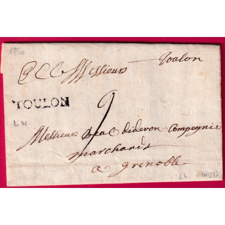 MARQUE TOULON VAR LENAIN N°4 1750 POUR GRENOBLE ISERE INDICE 13 LETTRE COVER
