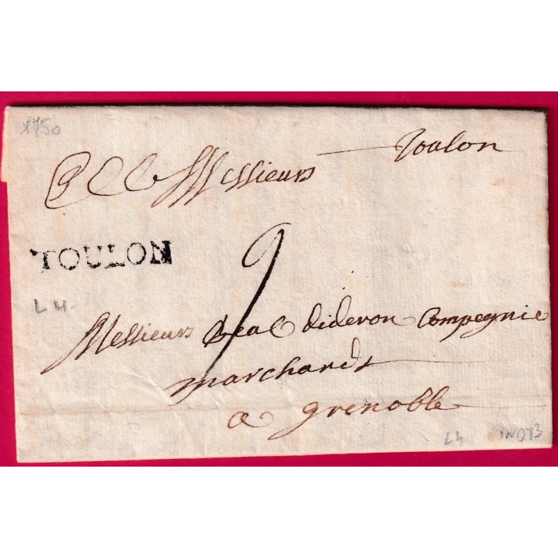 MARQUE TOULON VAR LENAIN N°4 1750 POUR GRENOBLE ISERE INDICE 13 LETTRE COVER