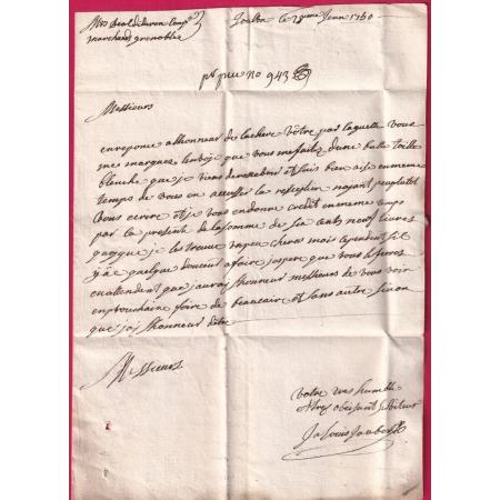 MARQUE TOULON VAR LENAIN N°4 1750 POUR GRENOBLE ISERE INDICE 13 LETTRE COVER
