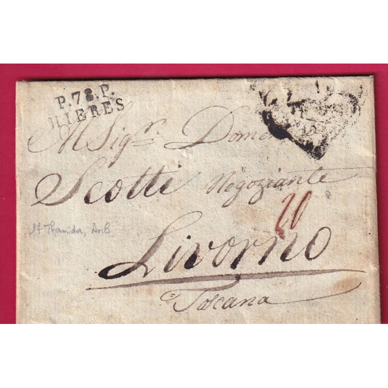 MARQUE P78P HIERES HYERES VAR AN8 1800 POUR LIVOURNE ITALIE LIVORNO ITALIA LETTRE COVER