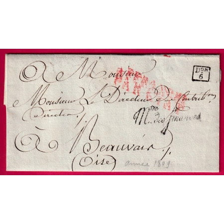 FRANCHISE MINISTRE DES FINANCES PARIS 1809 POUR BEAUVAIS OISE LETTRE COVER