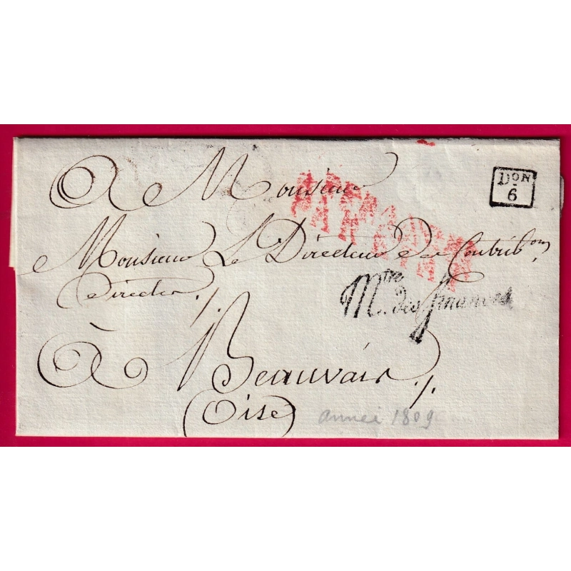 FRANCHISE MINISTRE DES FINANCES PARIS 1809 POUR BEAUVAIS OISE LETTRE COVER