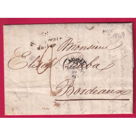 LETTRE ACHEMINEE DE NICE CURSIVE 78 ST LAURENT DU VAR 1849 POUR BORDEAUX ALPES MARITIMES LETTRE COVER