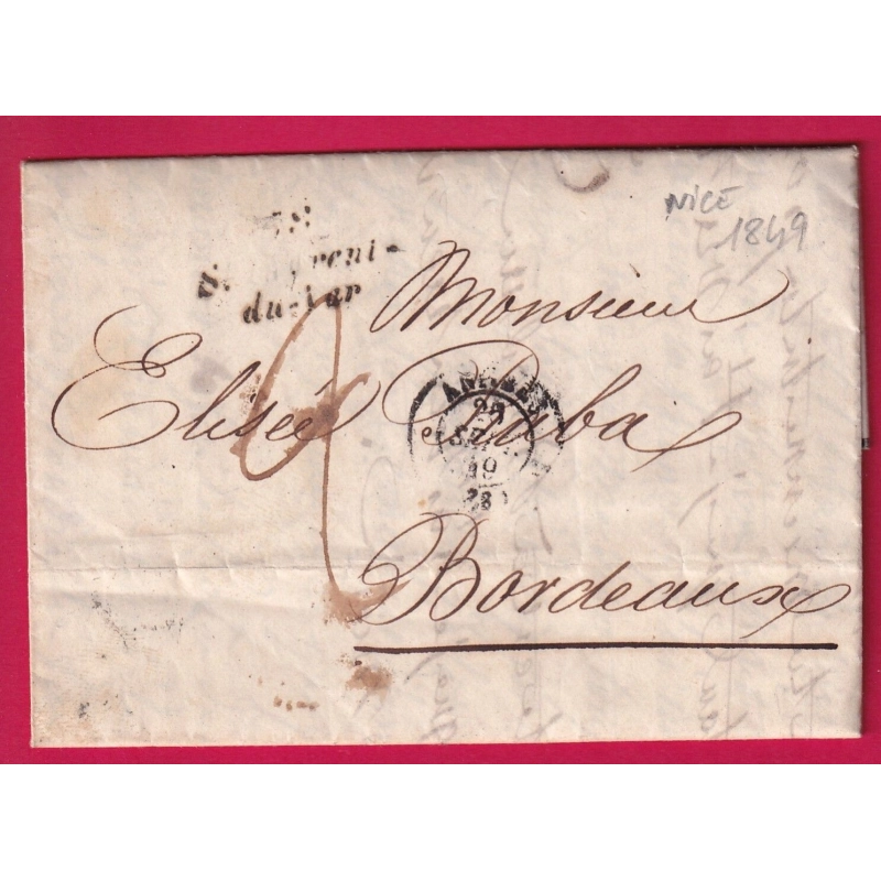 LETTRE ACHEMINEE DE NICE CURSIVE 78 ST LAURENT DU VAR 1849 POUR BORDEAUX ALPES MARITIMES LETTRE COVER