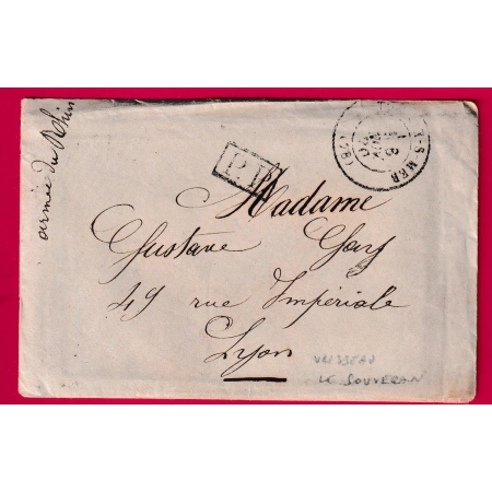 GUERRE 1870 TOULON VAR ECRITE DU VAISSEAU DE GUERRE LE SOUVERAIN NOV 1870 POUR LYON LETTRE COVER
