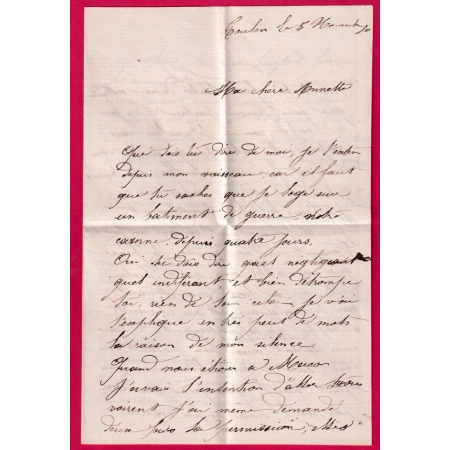 GUERRE 1870 TOULON VAR ECRITE DU VAISSEAU DE GUERRE LE SOUVERAIN NOV 1870 POUR LYON LETTRE COVER