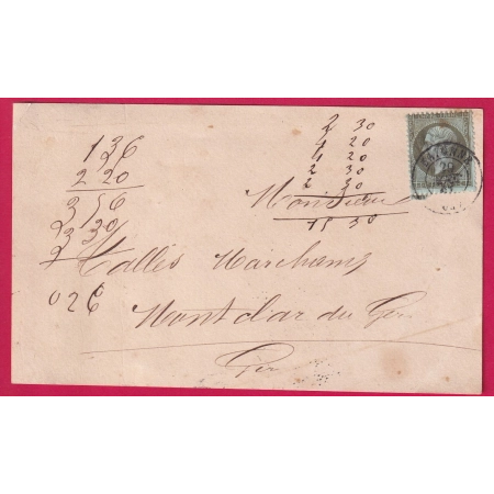 N°19 CAD BAYONNE BASSES PYRENEES 1867 SUR CARTE POUR MONTCLAR DU GERS LETTRE COVER
