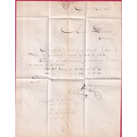 N°22 AMBULANT DE JOUR CAEN A PARIS 1868 LOSANGE CNP POUR VALENCE DROME LETTRE COVER