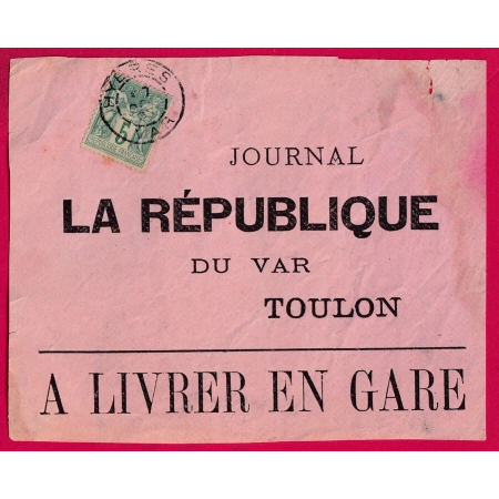 N°106 SEUL SUR ETIQUETTE DE COLIS TARIF HORS SAC HYERES VAR JOURNAL LA REPUBLIQUE DU VAR LETTRE COVER