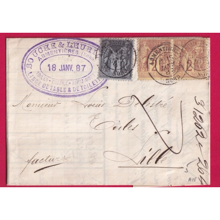 N°83 85 ARMENTIERES NORD POUR LILLE 1887 LETTRE COVER