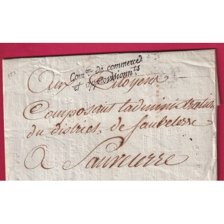 FRANCHISE COMMISSION DE COMMERCE E APPROVISIONNEMENTS AN2 1796 POUR SAUVETERRE AVEYRON LETTRE COVER
