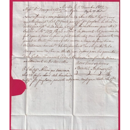 MARQUE CONQUIS 85 MENTON ALPES MARITIMES 1807 POUR AGDE HERAULT LETTRE COVER