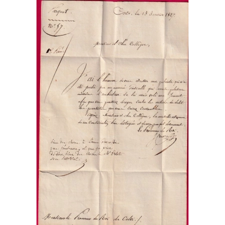 MARQUE 19 CORTE CORSE CONTRESEING FRANCHISE LE PROCUREUR DU ROI POUR CALVI 1827 LETTRE COVER