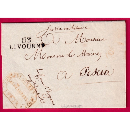 MARQUE CONQUIS 113 LIVOURNE LIVORNO ITALIE FRANCHISE LE COM DES GUERRE LAMBERT POUR PESCIA ITALIA 1812 LETTRE COVER
