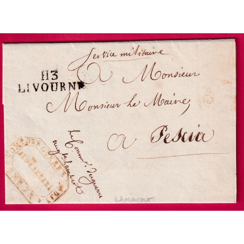 MARQUE CONQUIS 113 LIVOURNE LIVORNO ITALIE FRANCHISE LE COM DES GUERRE LAMBERT POUR PESCIA ITALIA 1812 LETTRE COVER