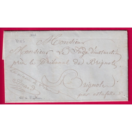 LETTRE PAR ESTAFETTE LE MAIRE DE VINS SUR CARAMY VAR 1831 POUR BRIGNOLES LETTRE COVER