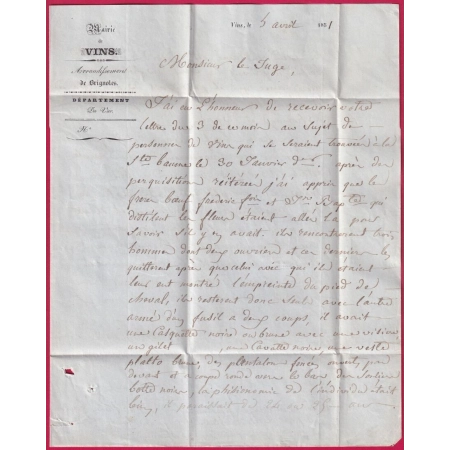 LETTRE PAR ESTAFETTE LE MAIRE DE VINS SUR CARAMY VAR 1831 POUR BRIGNOLES LETTRE COVER