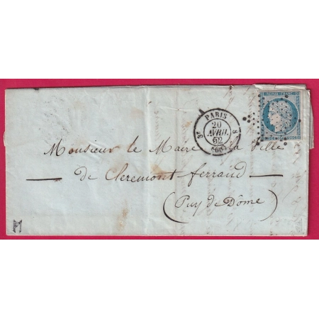 N°4 BLEU CLAIR ETOILE PARIS 3E 60 8 POUR CLERMONT FERRAND PUY DE DOME SIGNE CALVES LETTRE COVER