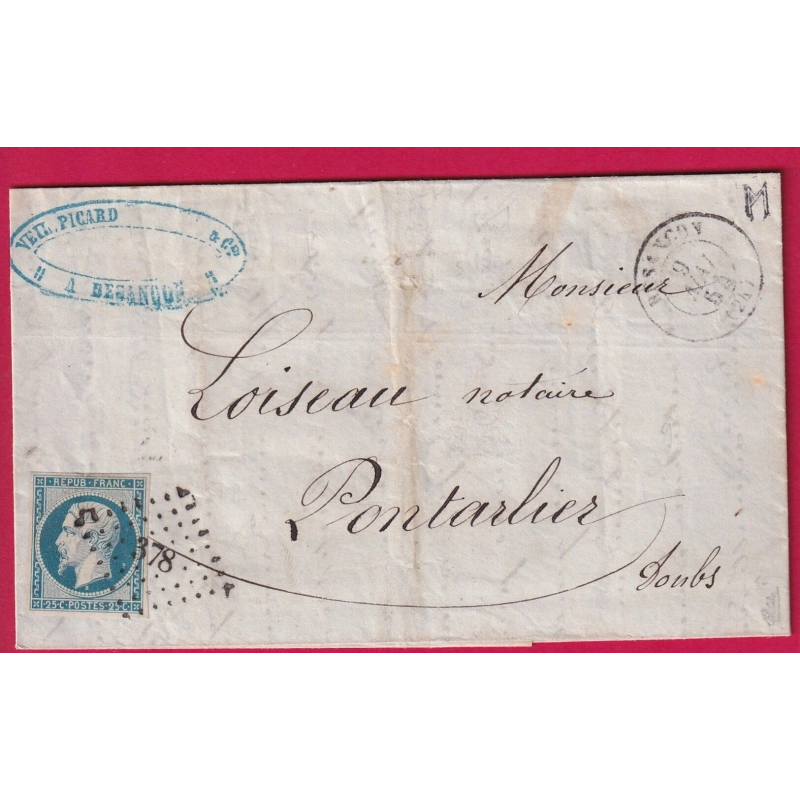 N°10 PC 378 BESANCON DOUBS POUR PONTARLIER SIGNE CALVES LETTRE COVER
