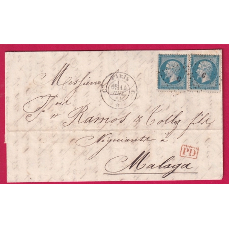 N°22 X2 PARIS BUREAU C POUR MALAGA ESPAGNE LETTRE COVER