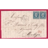 N°22 X2 PARIS BUREAU C POUR MALAGA ESPAGNE LETTRE COVER