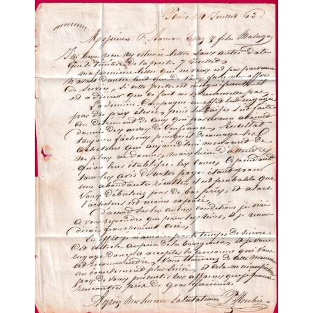 N°22 X2 PARIS BUREAU C POUR MALAGA ESPAGNE LETTRE COVER
