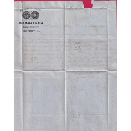 N°22 GC 1708 GRAULHET TARN POUR BARCELONNE ESPAGNE TAXE MANUSCRITE 4 + 12 ESPAGNOLE 1867 LETTRE COVER