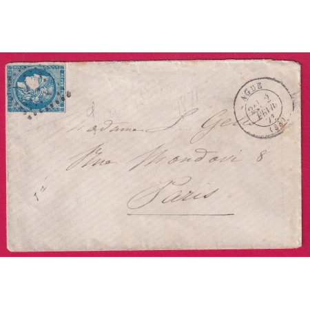 N°45A GC 11 AGDE HERAULT POUR PARIS REPRISE DU COURRIER APRES LE SIEGE DE PARIS LETTRE