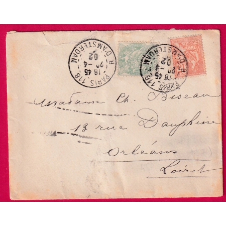 N°111 117 PARIS LEVEE EXCEPTIONNELLE 118 R D'AMSTERDAM POUR ORLEANS LOIRET 1902 LETTRE COVER