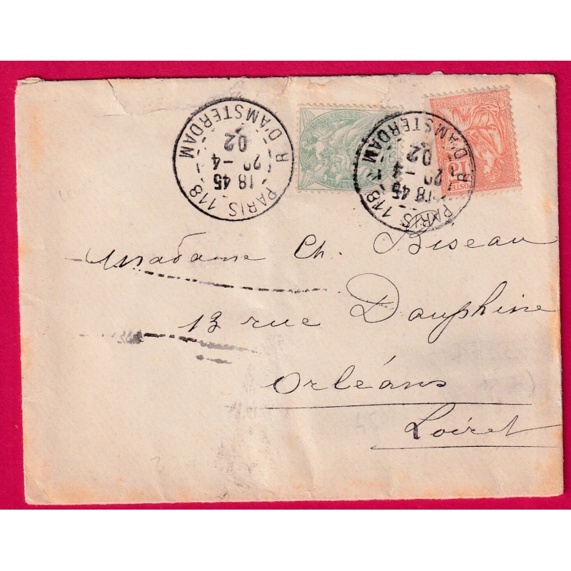 N°111 117 PARIS LEVEE EXCEPTIONNELLE 118 R D'AMSTERDAM POUR ORLEANS LOIRET 1902 LETTRE COVER