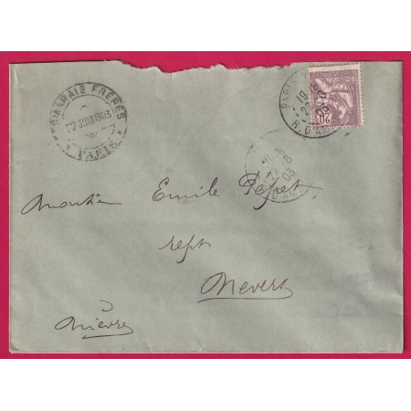 N°126 PARIS LEVEE EXCEPTIONNELLE 118 R D'AMSTERDAM POUR NEVERS NIEVRE 1903 LETTRE COVER