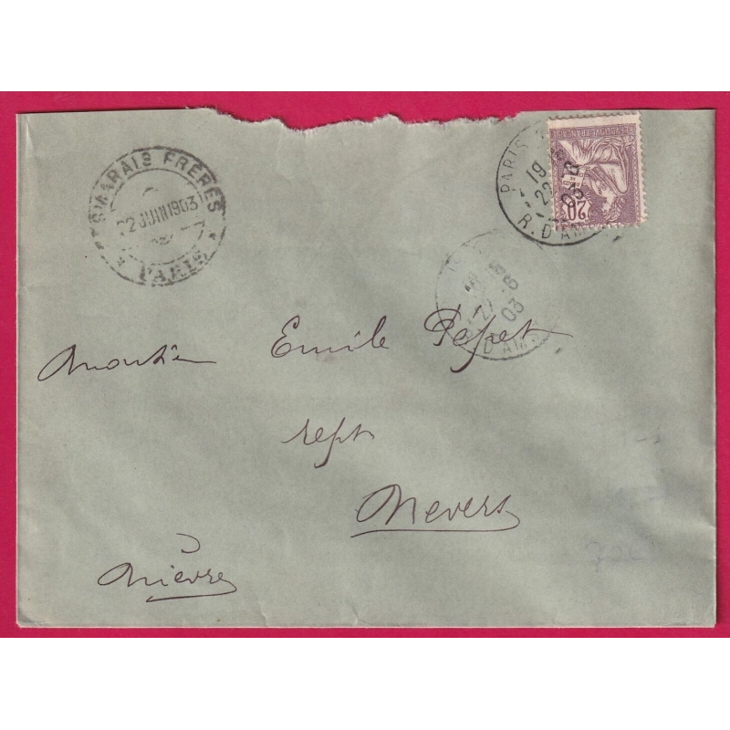 N°126 PARIS LEVEE EXCEPTIONNELLE 118 R D'AMSTERDAM POUR NEVERS NIEVRE 1903 LETTRE COVER