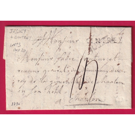 MARQUE JUSSEY HAUTE SAONE + CINTREY LENAIN N°3 INDICE 20 1790 POUR CHALONS SUR MARNE TAXE 14 LETTRE COVER