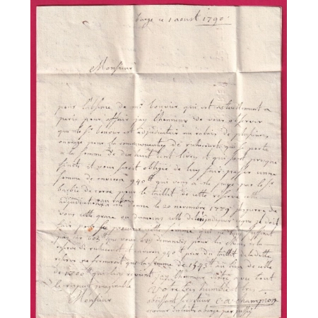 MARQUE JUSSEY HAUTE SAONE + CINTREY LENAIN N°3 INDICE 20 1790 POUR CHALONS SUR MARNE TAXE 14 LETTRE COVER