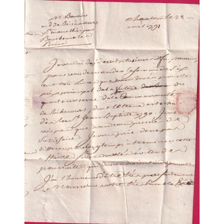 MARQUE JUSSEY HAUTE SAONE + CINTREY LENAIN N°3 INDICE 20 1790 POUR CHALONS SUR MARNE TAXE 14 LETTRE COVER