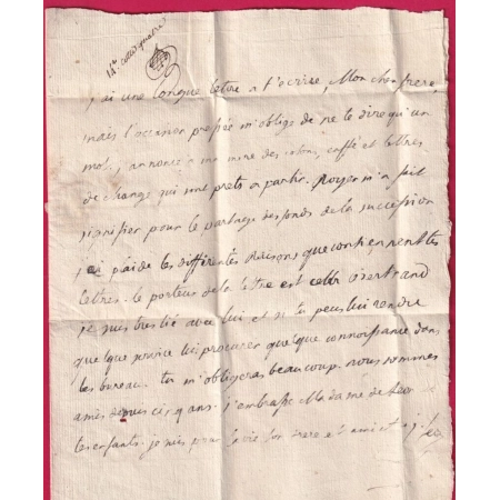 DEBOURSE MANUSCRIT DE MARLY LE ROY SEINE ET OISE RARE NON SIGNALE DEPART COLONIE PAR LORIENT ARMEE DU ROI LETTRE COVER